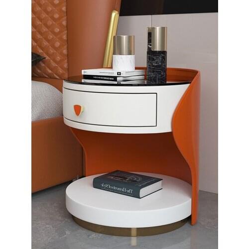 Nightstand round Bedside Table Simple Modern Internet Creative Bedroom Locker Storage Single Drawer Leather Bedside Cabinet