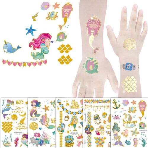 Waterproof Temporary Tattoo Stickers for Kids Cute Mermaid Fake Tatoo for Children Girl Hands Face Tatuajes Temporales Pegatinas