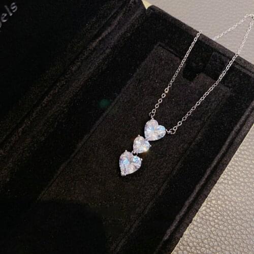Cute Three Heart Pendant 925 Sterling Silver Necklace Bling CZ Zirconia Chain for Women Statement Anniversary Gift 2021 New