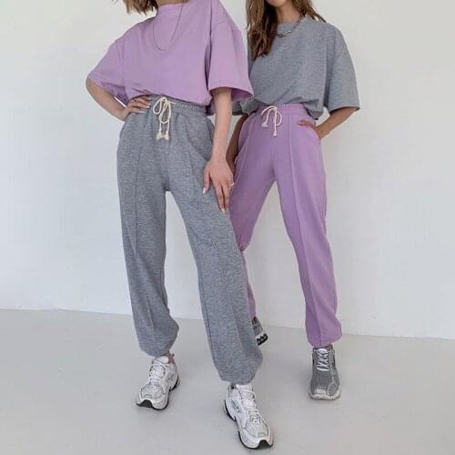 Womens Autumn Cotton Trousers High Waist Bandage Full Length Pants Streetwear Fashion Casual Sporty Cargo Pants
