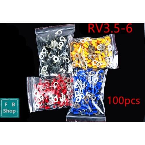 100PCS RV3.5-6 Round pre insulated terminal cold pressed terminal copper head black
