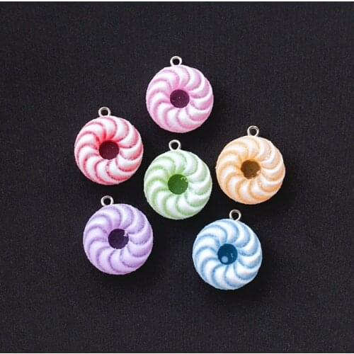 12pcs/lot 21*21mm Multicolor Flatback Epoxy Resin Simulation dount Candy For Necklace Keychain Pendant DIY Making Accessories