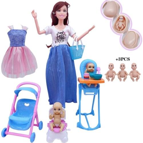 2020 Fashion 11.5"/30CM Barbies furniture for pregnant women + dress + baby stroller + crib accessories cute toys for children a