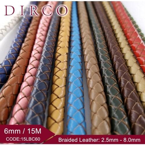 6mm 15M/Roll Woven Leather Edge Cutting Cowhide Split Leather Genuine Round Braided Leather For Bracelet Necklace Jewelry Making