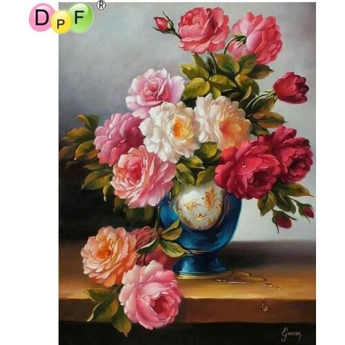 DPF DIY diamond embroidery colorful rose Water droplet 5D diamond painting cross stitch needlework Gift mosaic square home decor