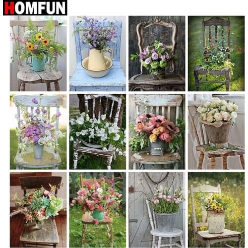 HOMFUN Diamond Painting Cross Stitch "Flower chair scenery" 5D DIY Diamond Embroidery Full Square/round Rhinestone Of Picture