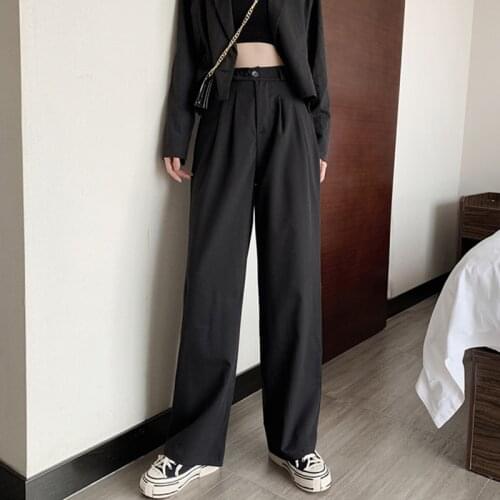 Autumn Korean Trousers Women 2019 New Loose Straight Pants Black Casual Suit Pants Female High Waist Slim Wide Leg Pants