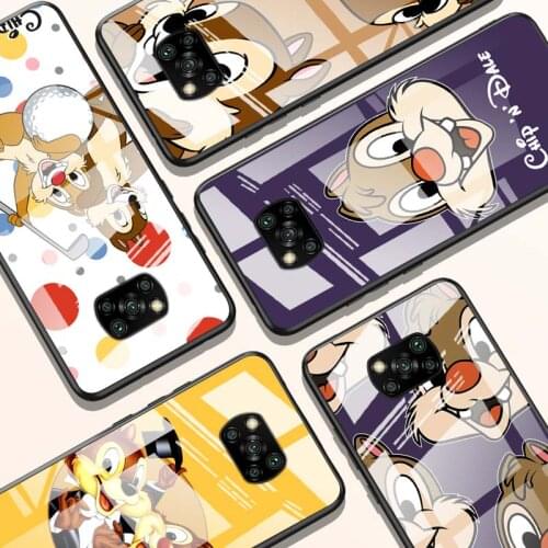 Disney Chip 'n' Dale cute for Xiaomi POCO X3 NFC F3 M2 X2 F2 Redmi K30 Redmi Note 9 Pro Luxury Tempered Glass Phone Case