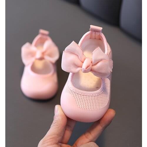 Toddler Shoes Solid Color Spring Autumn Cute Bow Mesh Breathable Baby Girl Shoes Kids Girls First Walkers Pink Beige SXX018