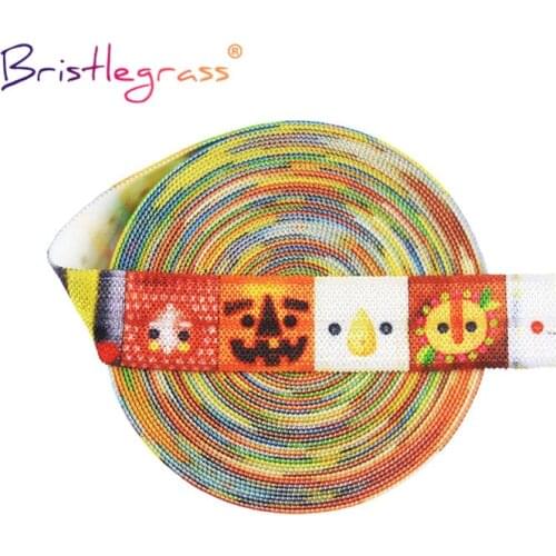 BRISTLEGRASS 2 5 10 Yard 5/8" 15mm Cartoon Emoticon Icon Print Foldover Elastic FOE Spandex Satin Band Tape Hair Tie Sewing Trim