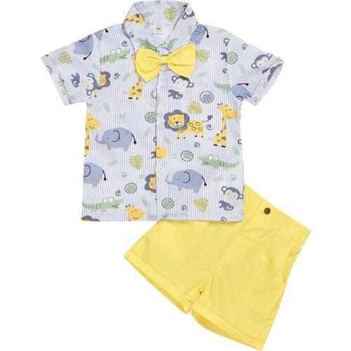Fashion Boy Shorts Set Summer Children Baby Boys Casual Short Sleeve Cartoon Print T-shirt Tops+Shorts Outfits Set Kids Boy