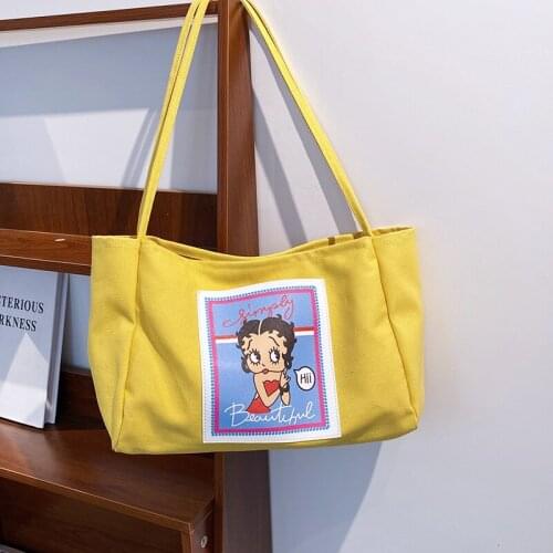 Canvas Tote Bag Shopper Bag Women Designer Handbag 2021 Fashion Casual Large Capacity Cartoon Portrait Letter Print Shoulder Bag