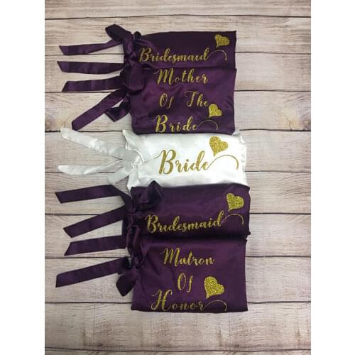 Personalized glitter wedding Bachelorette Bridesmaid bride satin pajamas robes maid of honor kimonos gowns gifts party favors