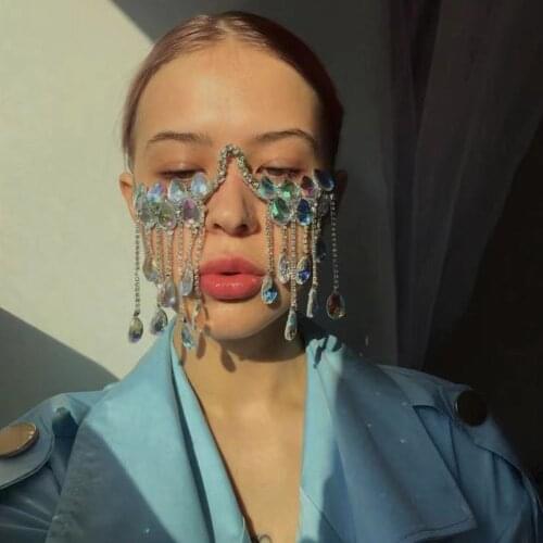 INS Luxury Rhinestone Tassel Face Jewelry Chain Eyewear Decoration for Women Big Crystal Water Drop Sunglasses Face Accessories