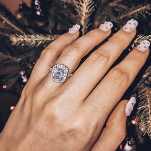 Ladys 925 Silver ring Huge Square Radiant Diamond Stone CZ Pave Set Wedding Rings for Women Shine Handmade Eternity Jewelry