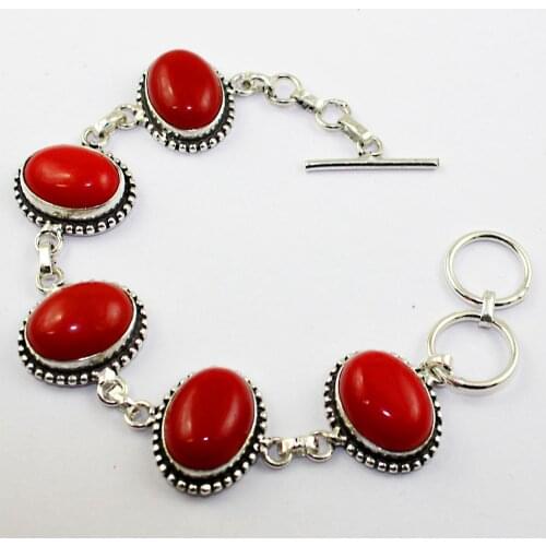 Coral Bracelet Silver Overlay over Copper , 19.8 cm, B1907