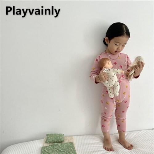 2021 Korean Style New Autumn Kids Girls Boys Pajamas 2-pcs Sets Cartoon Print Top + Pants Cute Baby Newborn Clothes E1159