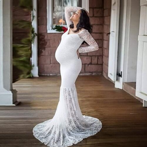 Lace Long Sleeve Fishtail Skirt for Photos Sexy Pregnant Summer Solid t Women Grossesse Vestidos Sweet Clothes