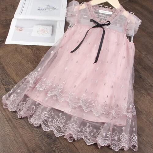 Lace Embroidered Little Flower Dresses For Girls Summer Birthday Present Party Girls Dress Costume Toddler Kids Clothing