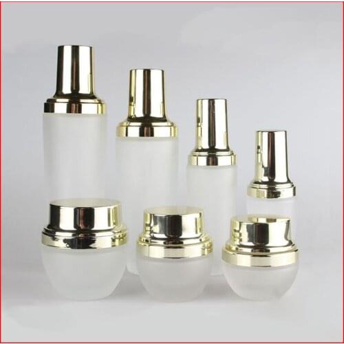 20/30/50/100/120ML frosted Empty glass bottle/jar lotion pump Cosmetic Packing w gold cap Refillable Bottles