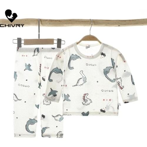 New 2021 Kids Boys Girls Spring Summer Pajama Sets Cartoon Print Long Sleeve T-Shirt Tops with Pants Baby Sleeping Clothing Set