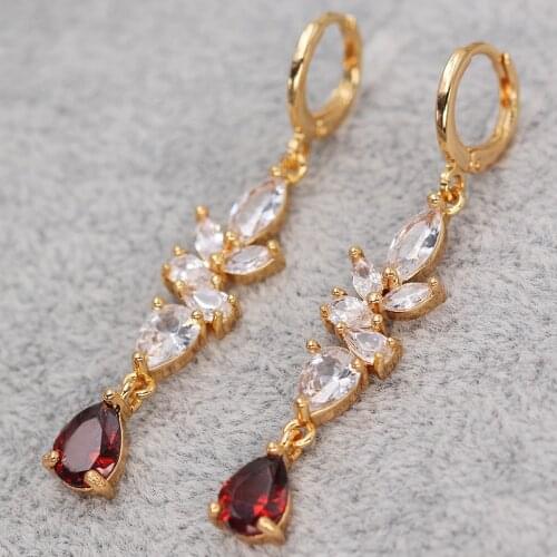 New Bohemian Statement Drop Earrings for Womens earring Red Waterdrop Zircon Drop Earring Trendy Jewelry for Party Wedding Gift