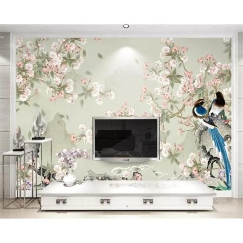 Beibehang custom Papel de parede wallpaper sea bream new Chinese style hand-painted flower and bird decorative painting