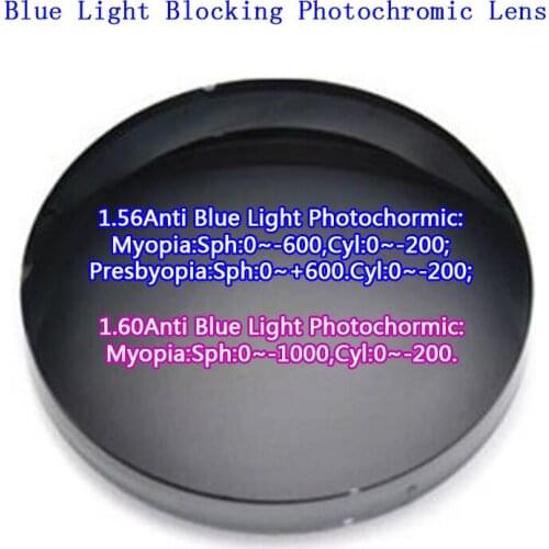 1.56Intelligent Photochromic Anti Blue Ray Myopia Presbyopia Astigmatic Optical Prescription Glasses Lens Custom Eyeglasses Lens