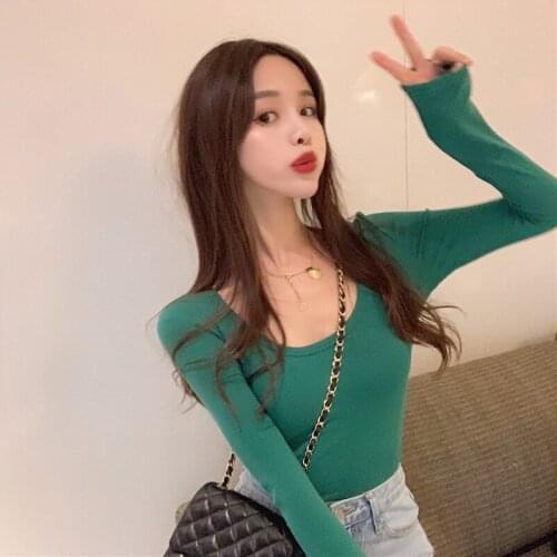 Autumn Womens Clothing Sexy crop top bandage Tops Chic Solid Ladies Tees Low-cut V-neck long sleeve New Simple T-Shirts DD8222