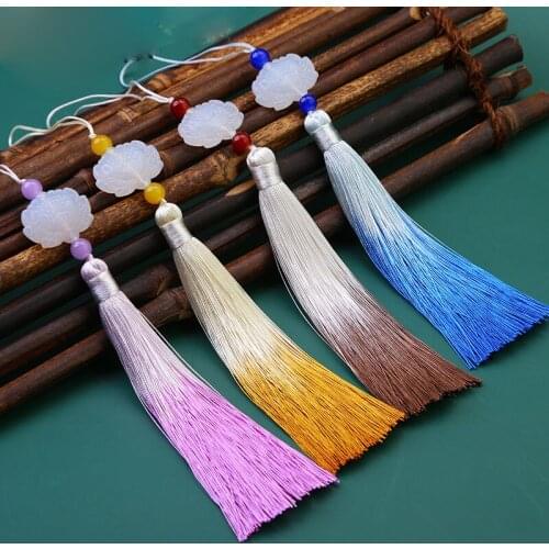 2pcs Multi Gradient Color Dangle Polyester Tassel With Lotus Charm 16cm Smooth Long Dangle Macrame Pendant DIY Jewelry Findings