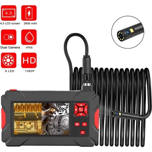 New 8mm Dual Lens Industrial Endoscope HD Camera 1080p Boroscope Pipe Inspection Camera with 4.3 inch Hard cable
