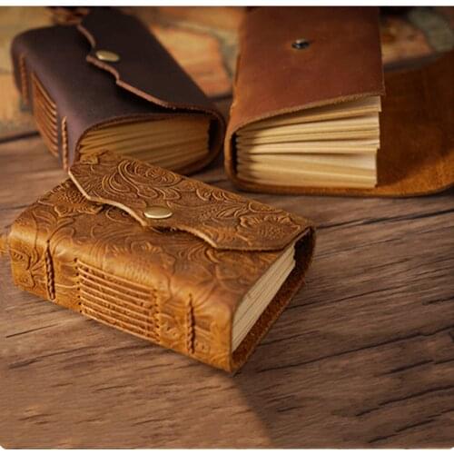 Retro Mini Pocket Genuine Leather Notepad 320P Portable Diary Planner Notebook Gift Sketchbook Graffiti Journal Writing Books