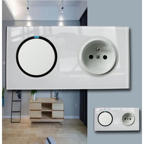 146 Type 1 gang 2way + French Socket Crystal Tempered Pure Glass Panel 13a Double Eu Standard Wall Power Socket Grounded