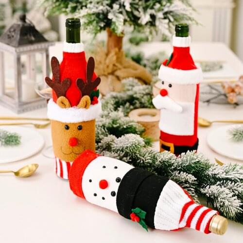 Christmas Decoration Red Wine Bottle Bag Cloth Santa Claus Snowman Elk Doll Champagne Bags Holder Ornaments for Home
