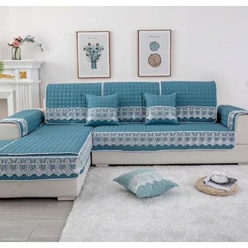 Solid color plaid sofa cover cotton Lace Pet Dog Kids Mat Furniture Protector Resistant Washable Removable Armrest Slipcovers