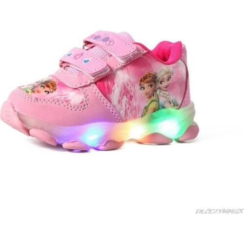 Disney Frozen Toddler Led Children Kids Shoes Boy Girl Light Shoes Kid Sneakers Cartoon Casual Shoes Infant Baby Outdoor Shoes