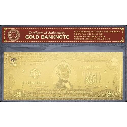 USD Money 24k Gold Plated Banknote Copy Paper Money USD 2 Dollar Bill Collection Home Decoration Crafts Money Collection