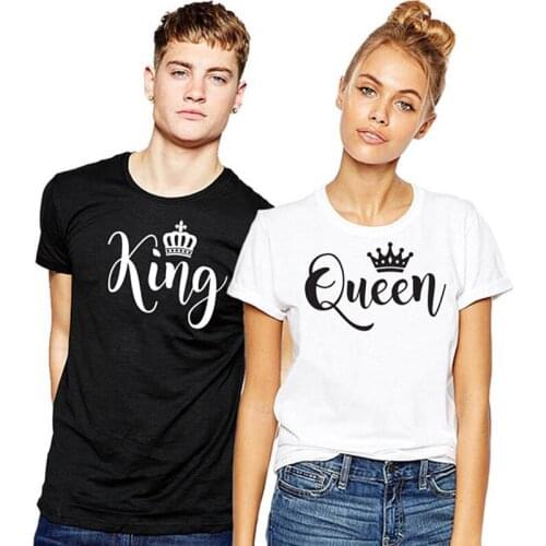 Funny T Shirt O Neck Short Sleeve Imperial Tee Crown King Queen Chest Print Couple Clothes Tshirt Summer Top