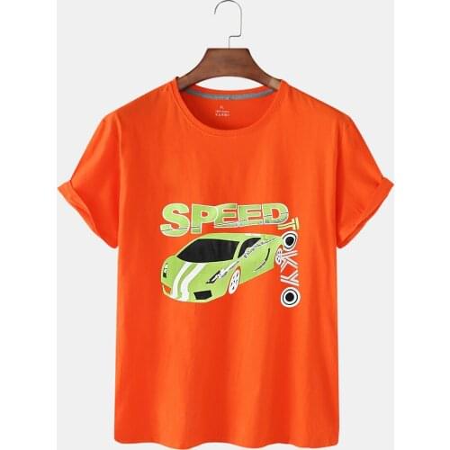 Womens T-shirt Breathable Car Print Short Sleeve Round Collar T-shirt Short Sleeve Loose Summer Womens T-shirt White M-5XL