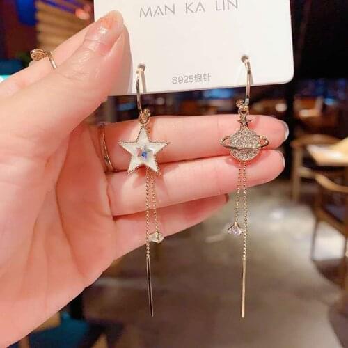 2021 New Korean Crystal Trendy Exquisite Planets Long Tassel Dangle Earrings For Women Temperament Crystal Pendant Party Jewelry