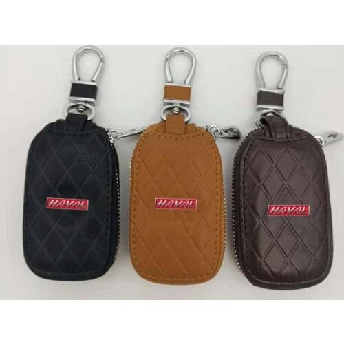 1 Pcs New Fashion Genuine Leather Key Case Key Cover Holder Chian With Red Logo For Haval Car Styling Free Shipping