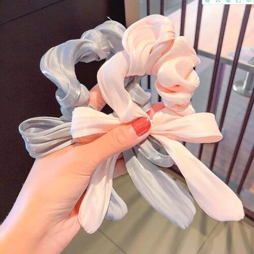 1pcs Women Girls Silk Texture Satin Hair Ring Girl Tie Hair Temperament Elastic Hair Band Color Bow Hair Rope Hair Accessories