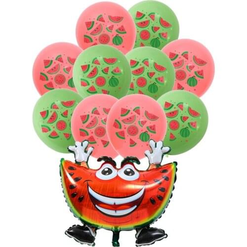 11pcs/lot Watermelon Fruit Summer Hawaii Style Aluminum Film Balloons Childrens Birthday Hundred Days Banquet Scene Decoration