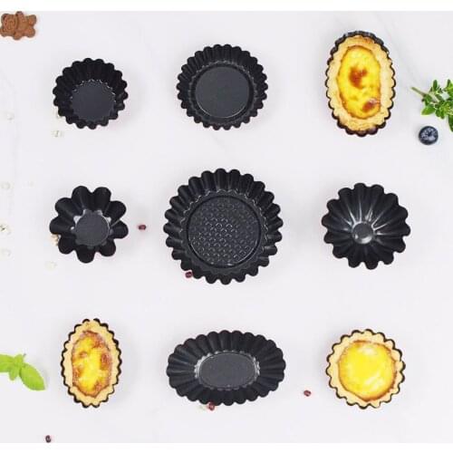 6pcs Carbon Steel Non-stick Mini Flower Egg Tart Mold Pan Reusable Cupcake Baking Mould Muffin Cup Kitchen Bakeware