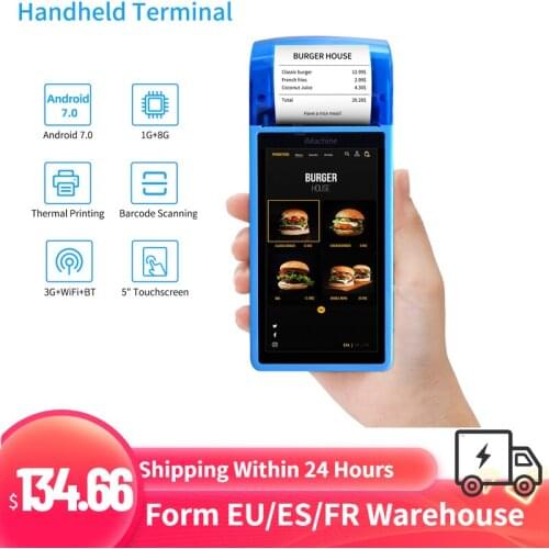 Aibecy Handheld POS Receipt Printer Android 7.0 PDA Terminal 1D/2D/QR Barcode Scanner 3G WiFi BT Communication for Restaurant