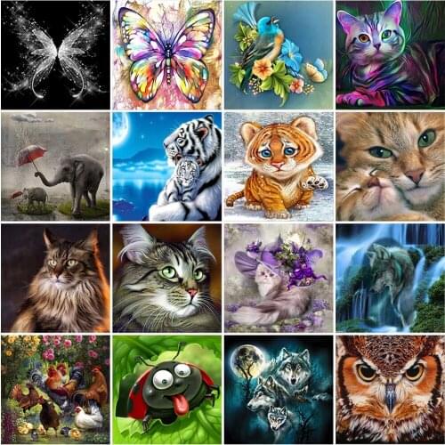 DIY 5D Diamond Painting Cat Tiger Full Round Drill Diamond Embroidery Animal Mosaic Picture Rhinestone Cross Stitch Home Decor