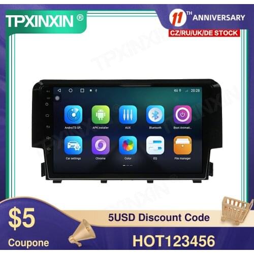 6+128G Android 10 For Honda Civic 2016-2018 Car Multimedia Player GPS Navigation Head Unit Auto Radio Audio Stereo Tape Recorder
