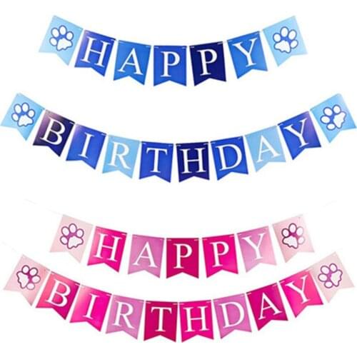 Dog Paw Print Happy Birthday Banner Paper Bunting Dog Themed Birthday Party Decorations Props Layout Supplies Fish Tail Banner