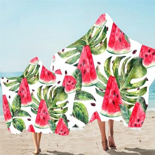 Free shipping Novelty Gift Tropical Plant Monstera Leaves Watermelon Hooded Towel For Sports Gym Spa Surfing Swim Bath Beach
