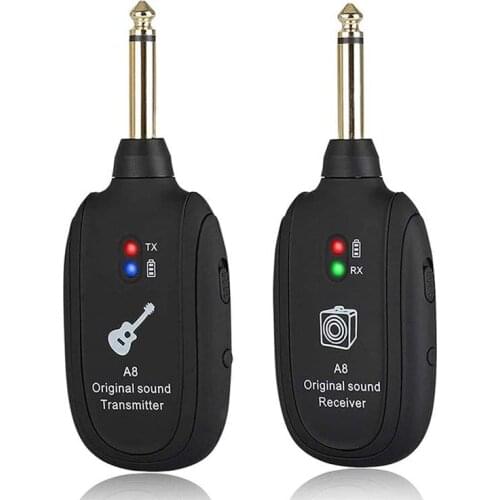 Wireless Guitar System Built-in Rechargeable 4 Channels Wireless Guitar Transmitter Receiver for Electric Guitar Bass Violin